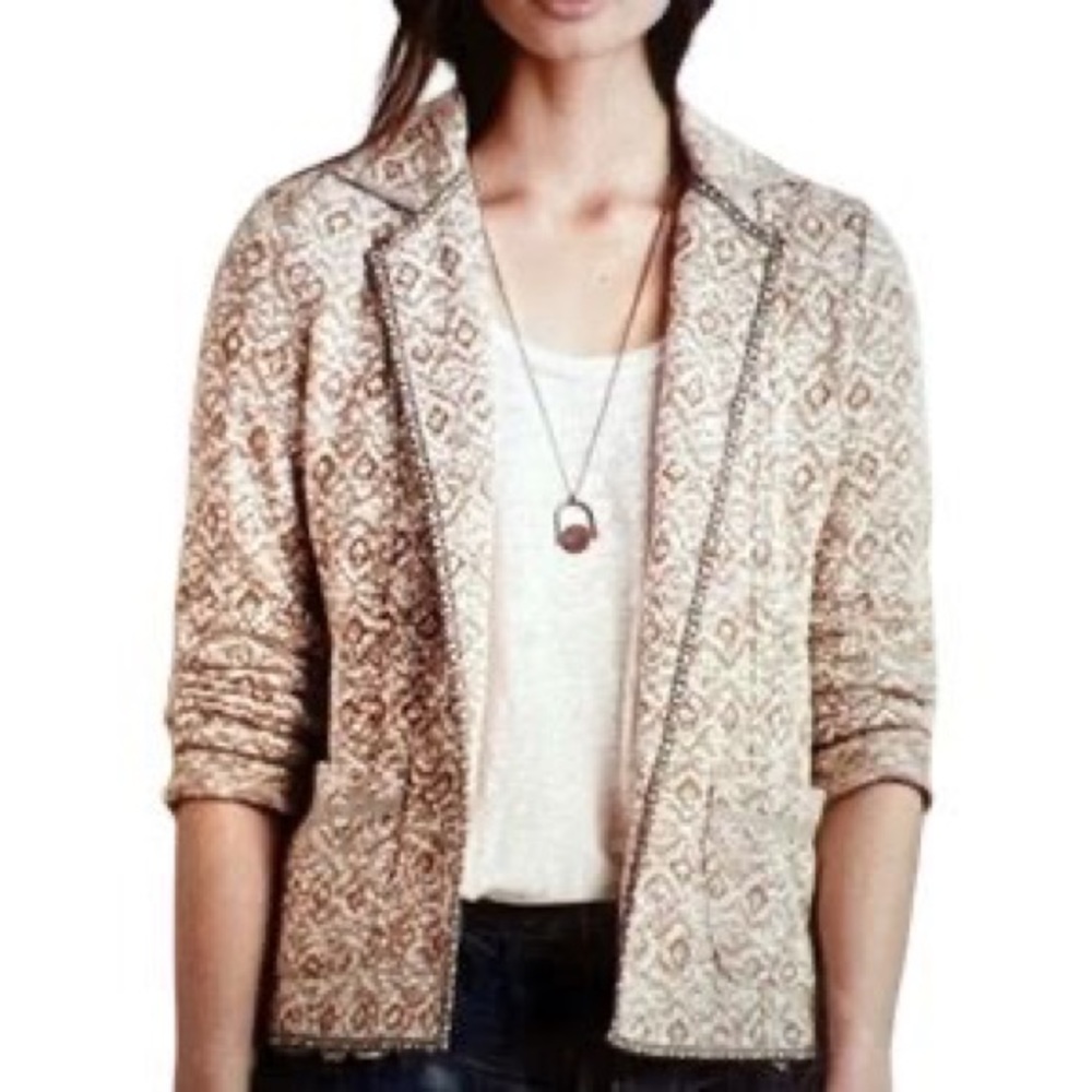 Anthropologie Saturday Sunday Paracas yellow mustard print open front cardigan